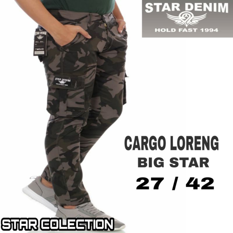 celana cargo panjang pria loreng jumbo big size star denim premium