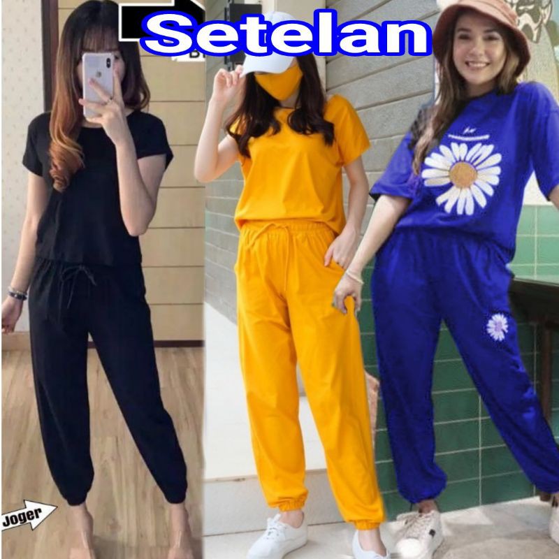 [ READY ] SETELAN WANITA KAOS DAN CELANA JOGGER SETELAN ADELINE VIRAL / SET JOGER LILAC