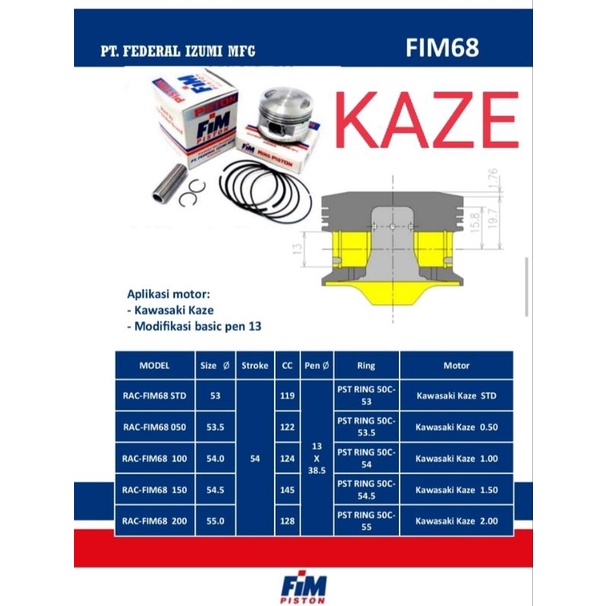 PISTON FIM KAWASAKI KAZE 53 53.5 54 54.5 55 56 BISA UNTUK RUBAHAN JUPITER Z VEGA SUPRA KARISMA GRAND REVO BLADE BEAT SCOOPY DLL