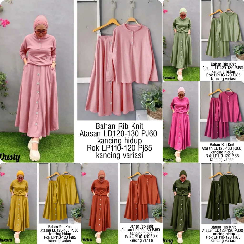 3 UKURAN L XL XXL SET BUTTON ROK HARUKA FASHION PAKAIAN WANITA SETELAN ATASAN BUSUI DAN ROK KNIT MS ADA VIDEO REAL PRODUK