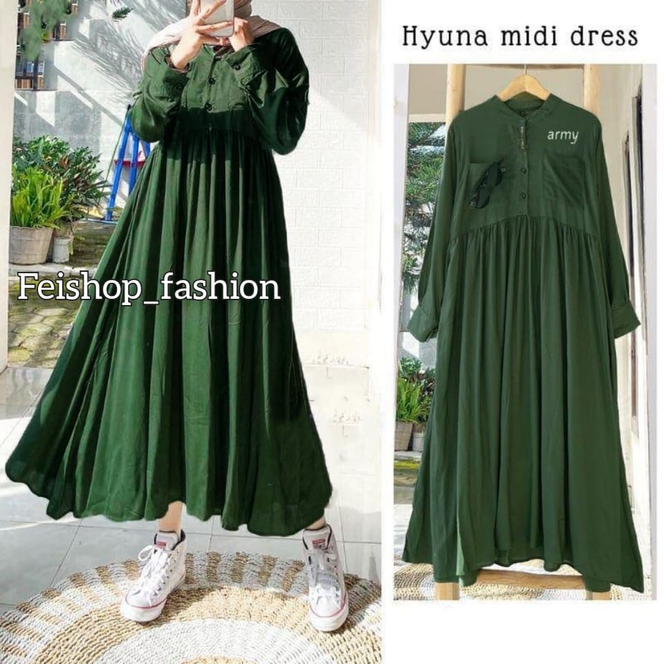 Hyuna Midi Dress l Dress Muslim Wanita Terbaru