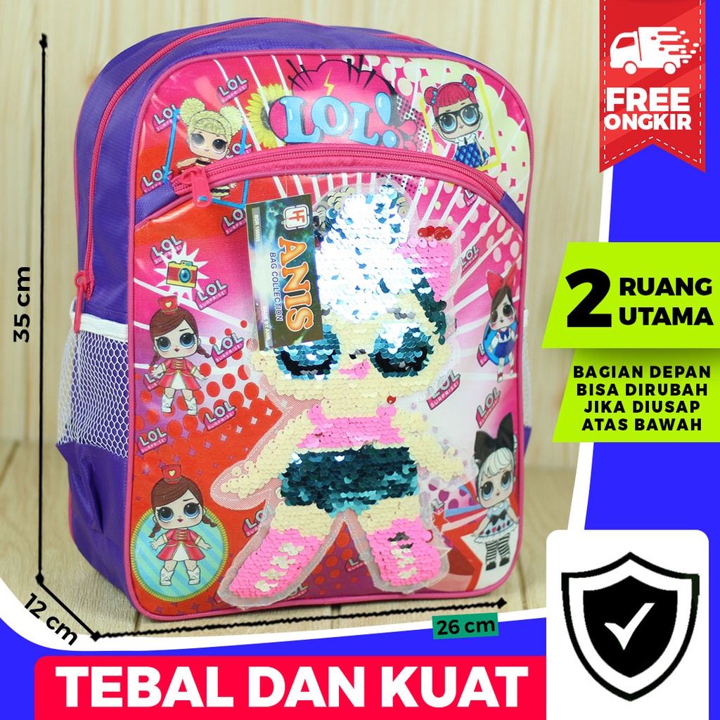 BEST SELLER  Tas Sequin Usap Ransel Anak Perempuan Cewek LOL Ungu Lucu Tas Sekolah Anak TK PAUD SD