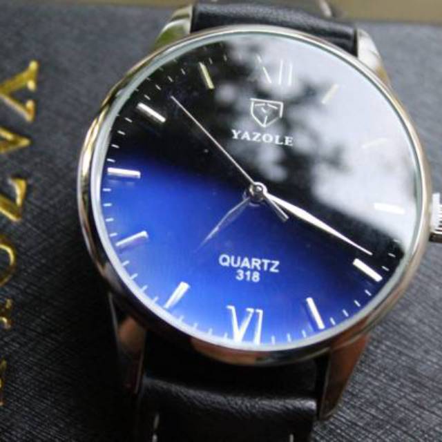 jam tangan pria terbaru jam pria kulit mewah simple original yazole 318 anti air 30M (Jam dan box)
