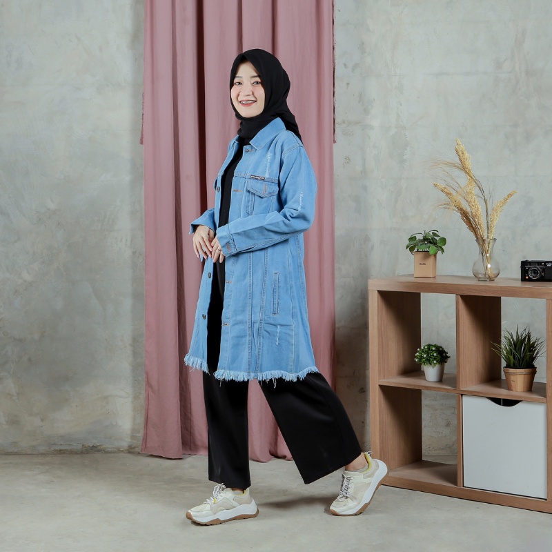 CISKO_SHOP JAKET JEANS PANJANG RAWIS RUMBAI / JAKET JEANS DENIM UNISEX / JAKET JEANS HIJAB MUSLIM / 