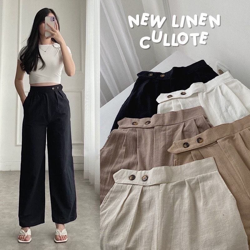 LOOSE PANTS kulot linen kancing 2// celana kulot linen panjang model kancing 2 // celana kulot model