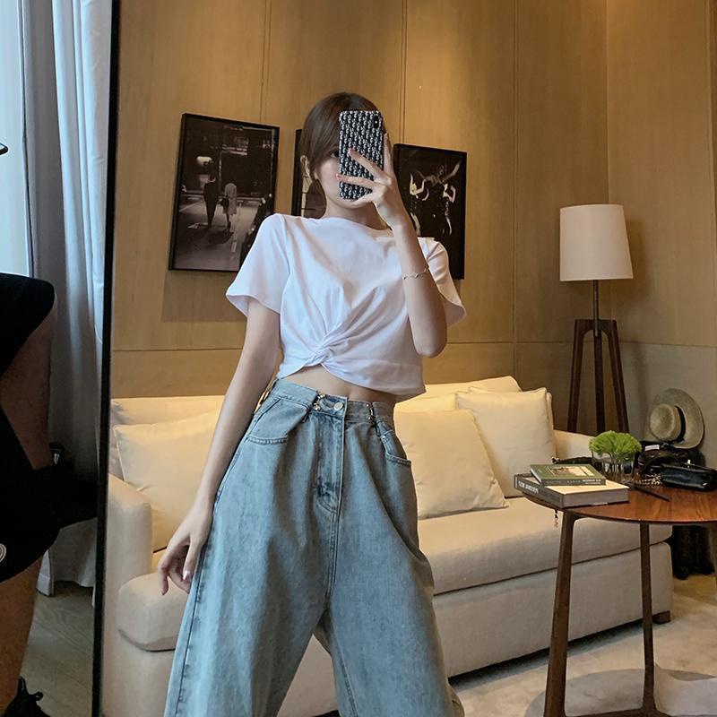 Celana Panjang High Waist Korean Straight Jeans Jeans Wanita Kekinian Biru salju