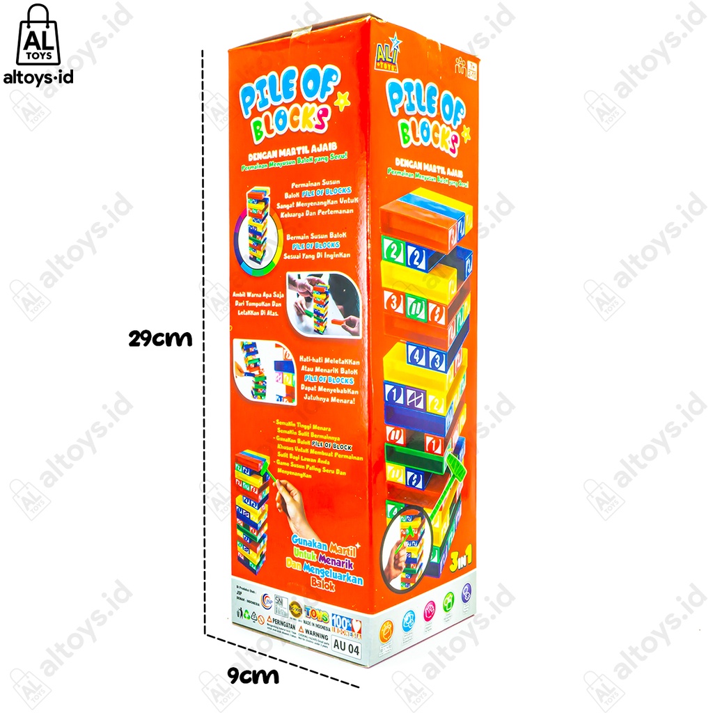 Mainan Susun Balok 3in1 Puzzle Block / Domino / Pile Block Dengan Martil Ajaib AU04