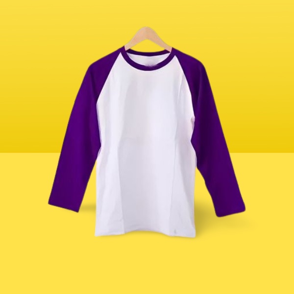 Kaos raglan Lengan Panjang Putih Ungu