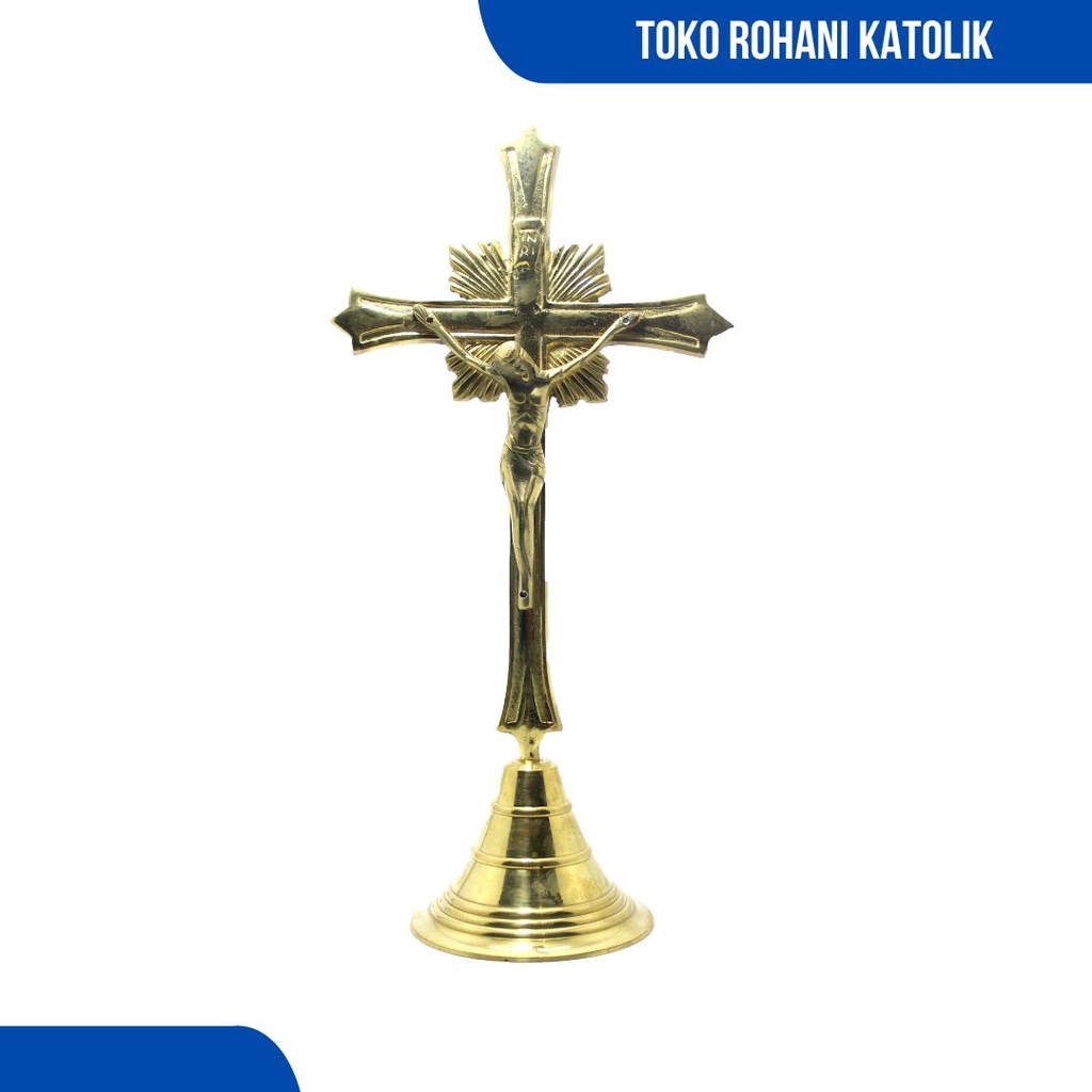 SALIB ALTAR KATOLIK 29-32 CM / SALIB MEJA / SALIB DUDUK KUNINGAN / SALIB KATOLIK  / SALIB LOGAM / SALIB PATUNG YESUS