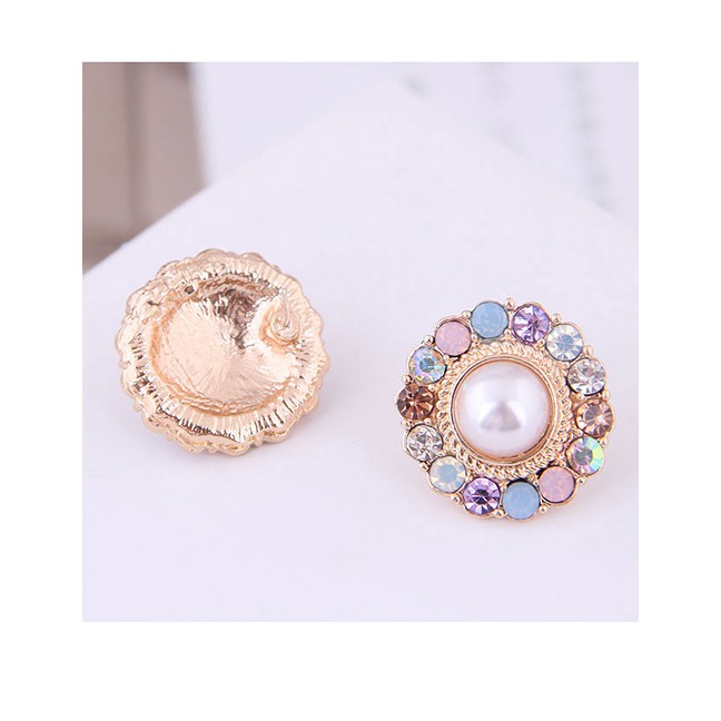 LRC Anting Tusuk Fashion Gold 925 Silver Needle Metal Flash Drill Geometric Round Earrings A58794