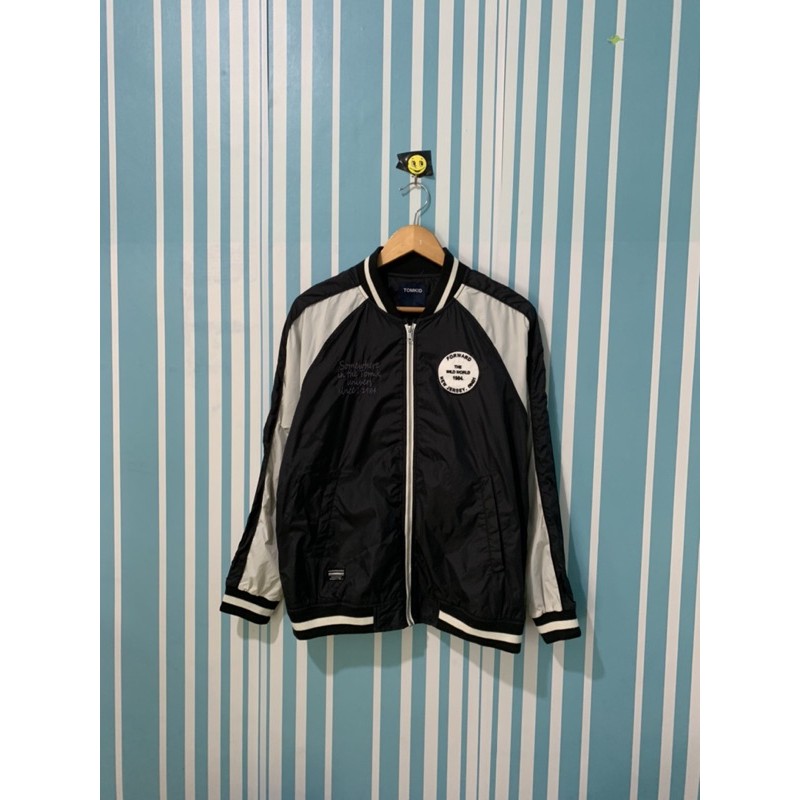 Tomkid Varsity jaket olahraga jaket sepeda Jaket thrift preloved second Hitam
