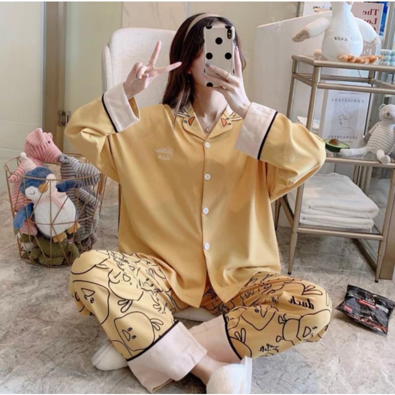 BAJU TIDUR WANITA DEWASA/PIYAMA RENDA PP/BAJU TIDUR IMPORT MURAH-Duck kerah premium