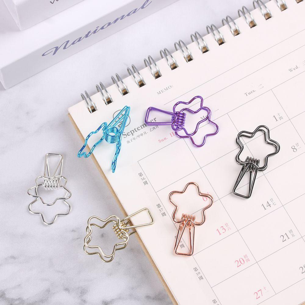 R-flower 6pcs / Set Klip Binder Hollow Out Bahan Metal Warna Polos Untuk Dekorasi DIY