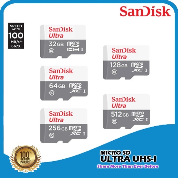 Memory Card Micro SD SANDISK 128GB Class 10 Speed 100 MBPS ULTRA SDXC