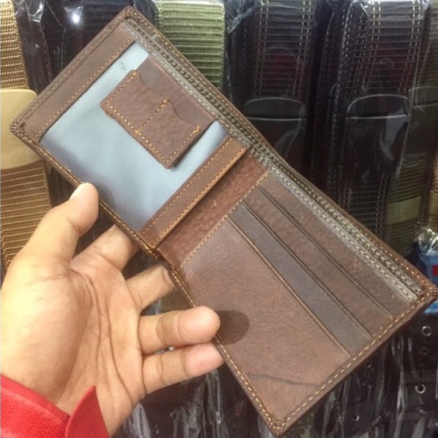 dompet cowok model lipat biasa bahan kulit asli impor berkualitas jenis kulit basah ukuran standar 12,9cm