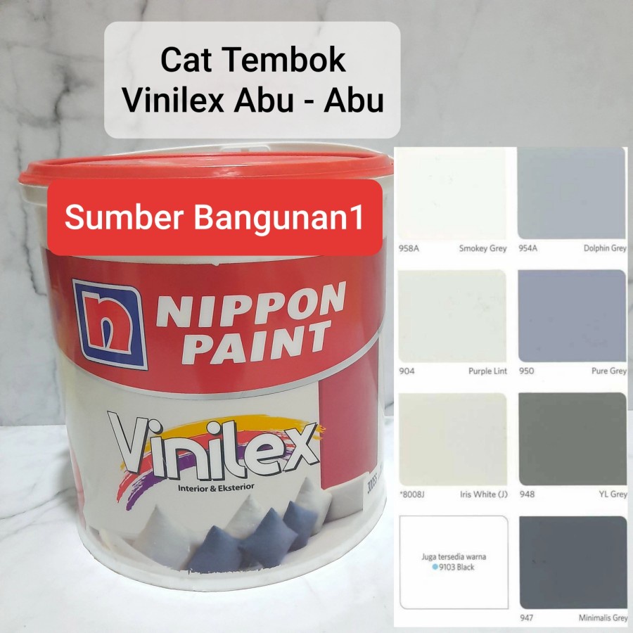 Cat Tembok Vinilex bunga 5kg [Untuk Instant/Same day] nippon paint kembang interior abu muda tua