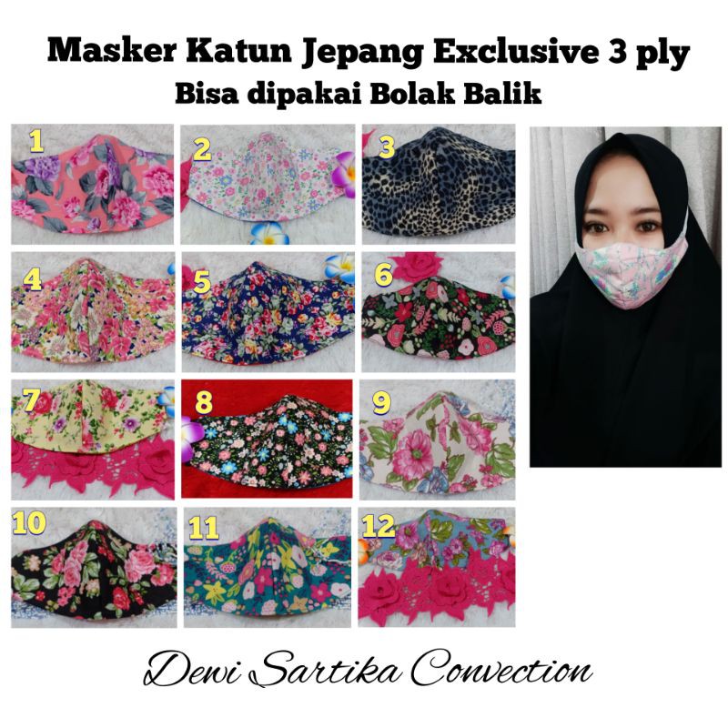 masker kain bahan katun jepang 3 ply