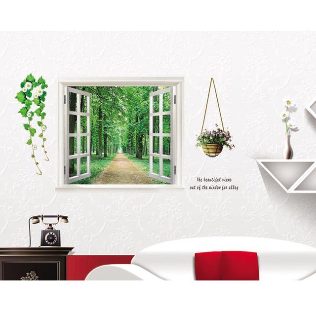 RELIZA WALL STICKER JENDELA POHON HIJAU HUTAN WINDOW GREEN TREE FOREST STIKER DINDING AY823