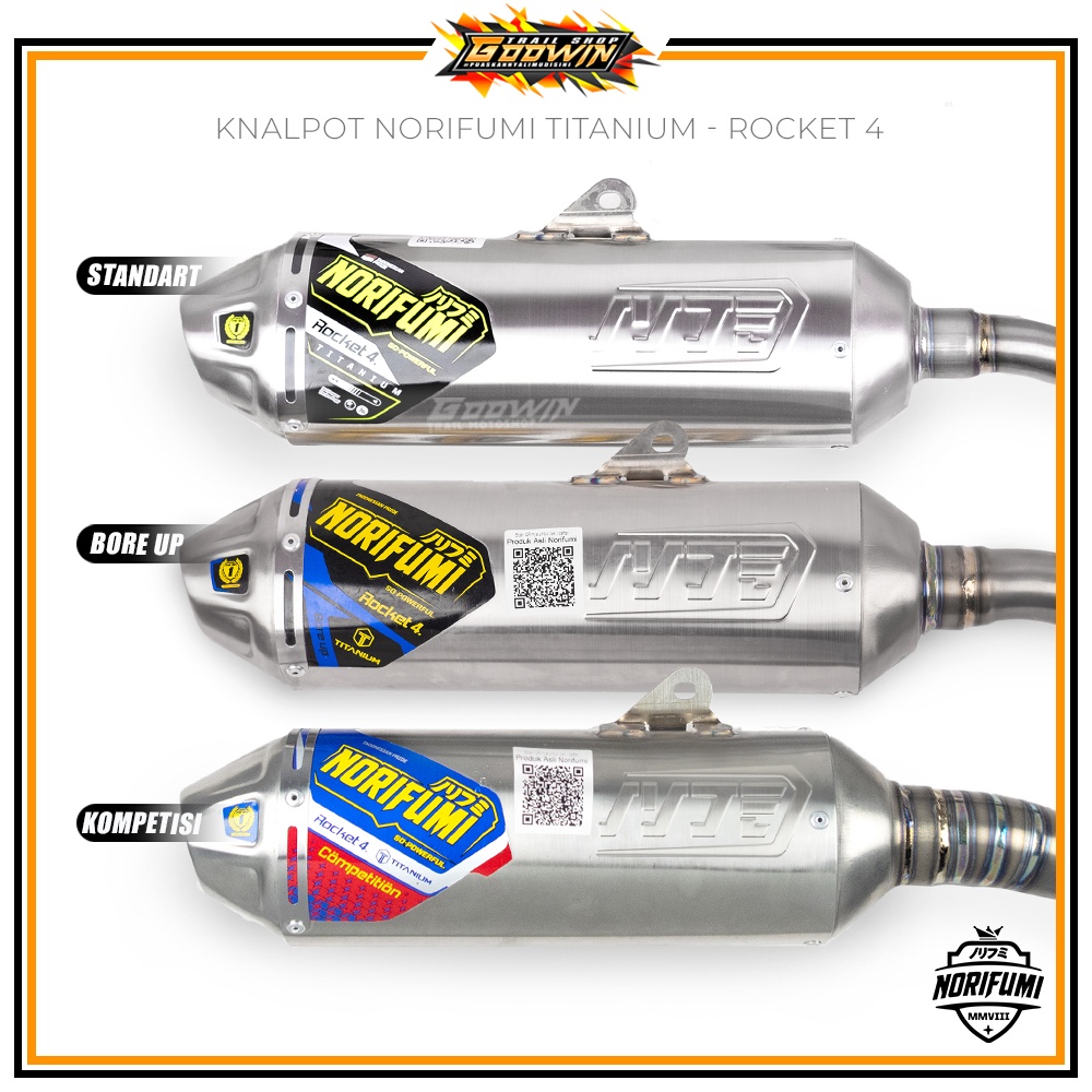 Knalpot NORIFUMI ROCKET 4 TITANIUM KOMPETISI BORE UP SE KLX 150 BF DT / KLX 140 BUILT UP CRF 150 L WR 155 R Stainless ORIGINAL