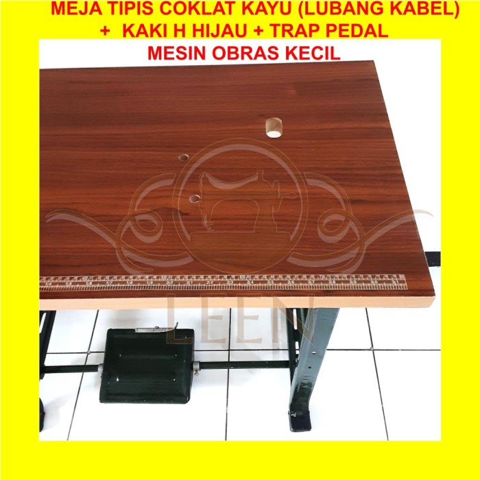 Meja Tipis &amp; Kaki H Hijau Trap Pedal SET Mesin Jahit Obras Kecil LEEN