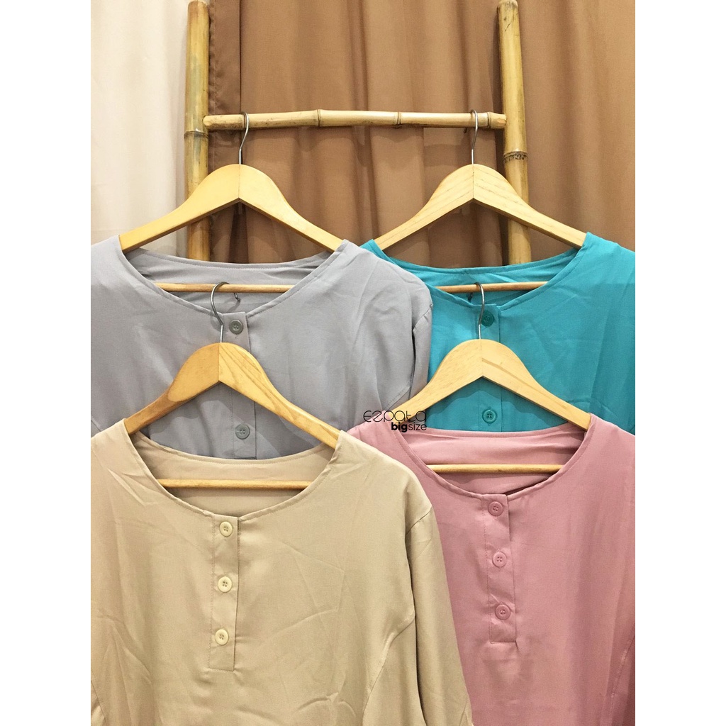 Ezpata Atasan Blouse Wanita Tunik Blus Jumbo BigSize XXXL BB 70-100kg LD 124cm Kancing Depan Busui Friendly Polos Casual Kekinian Murah