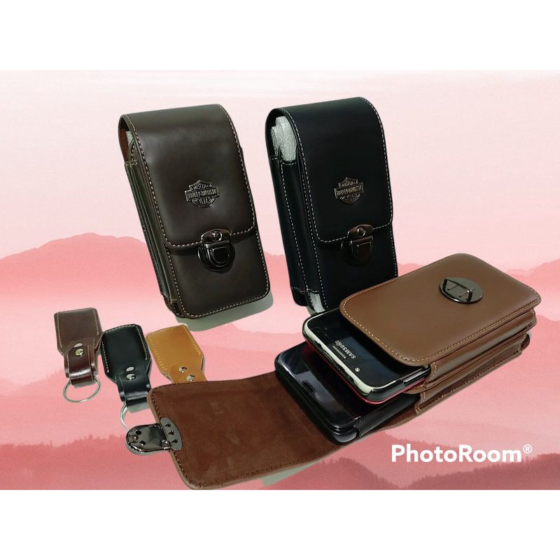 New Sarung Handphone pinggang Doble / tempat hp pinggang kulit / sarung hp pinggang