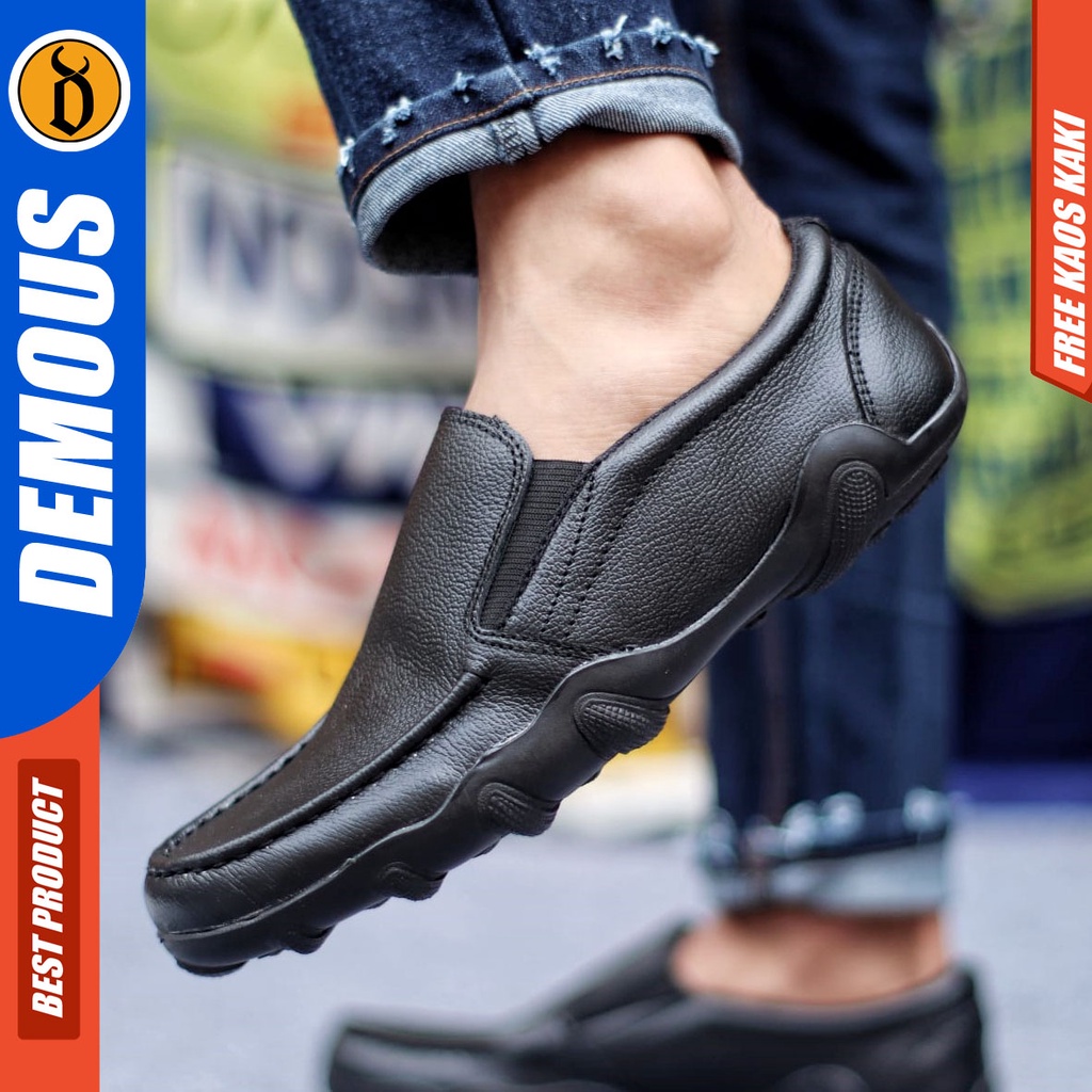 DEMOUS BARAN Sepatu Formal Casual Kulit Asli Kasual Pantofel Kerja Hitam