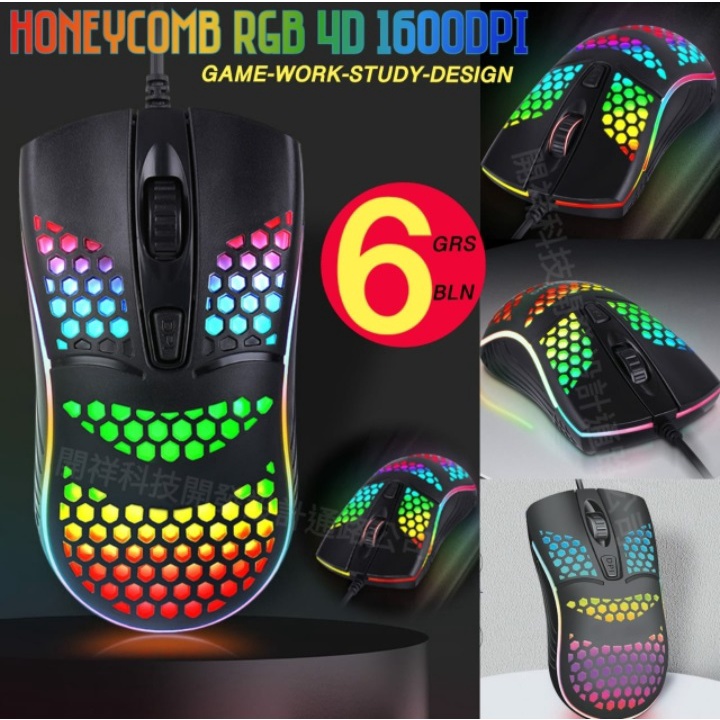 Berbagai Varian Mouse Gaming PC Komputer / Laptop HoneyComb / 4D RGB GM530 / GM V1 / TWolf GM510