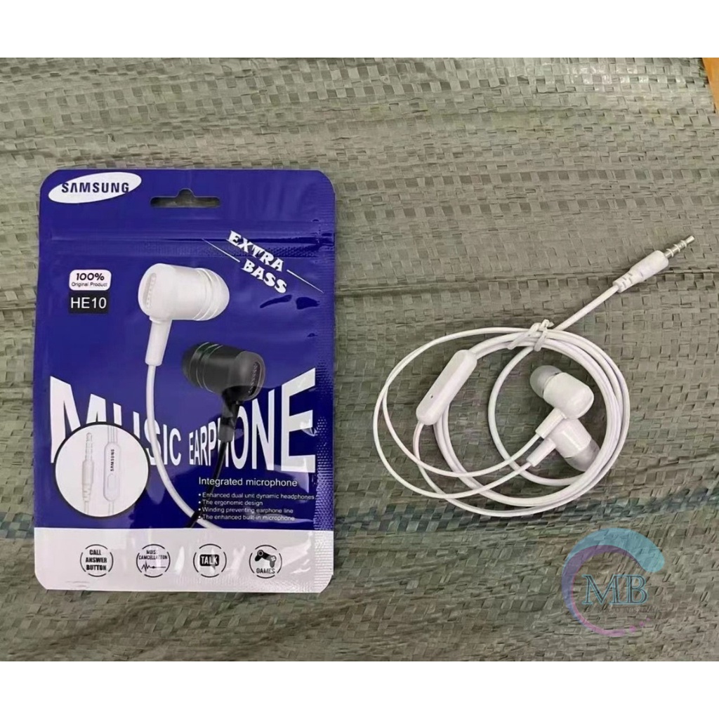 Hf Headset earphone headsfree brand HE10 extra BASS oppo Samsung vivo xiaomi realme + MIC bisa telepon an suaranya mantap MB3870