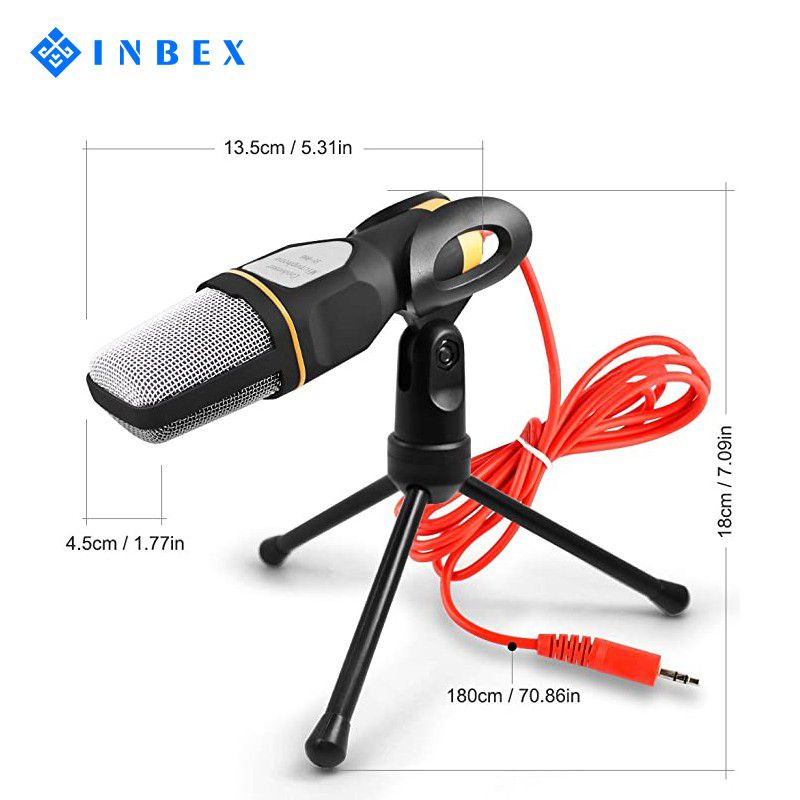 INBEX SF-666 Kondenser Mikrofon dengan Tripod+Mic Cover Untuk komputer Hp Karaoke Fleco