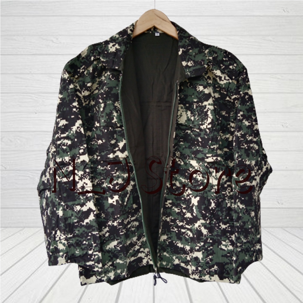 BIG SIZE (M-4XL) Jaket Pria Semi Parka Army Bolak Balik Loreng ACUPAT DIGITAL ABU