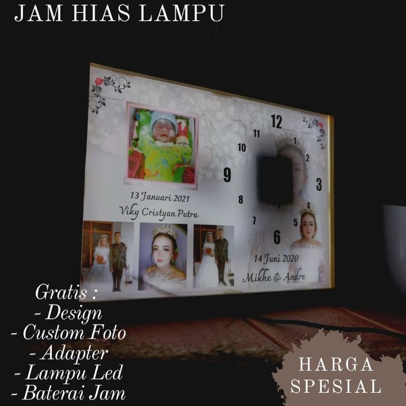[HARGA SPESIAL] Jam Lampu Custom Foto Unik Hias Dinding Kamar Tidur