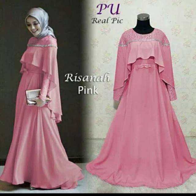 Long Dress Gamis Maxi Polos Cape Brukat Bagus Kualitas Butik Elegant Pesta Casual
