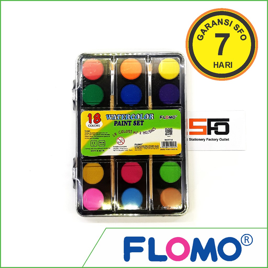 

Cat Air Flomo isi 18 ( Watercolour Paint Set 18 with Brushes )