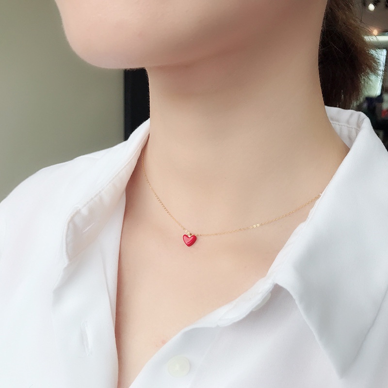 Kalung Bentuk Hati Warna Merah Gaya Korea Untuk Wanita