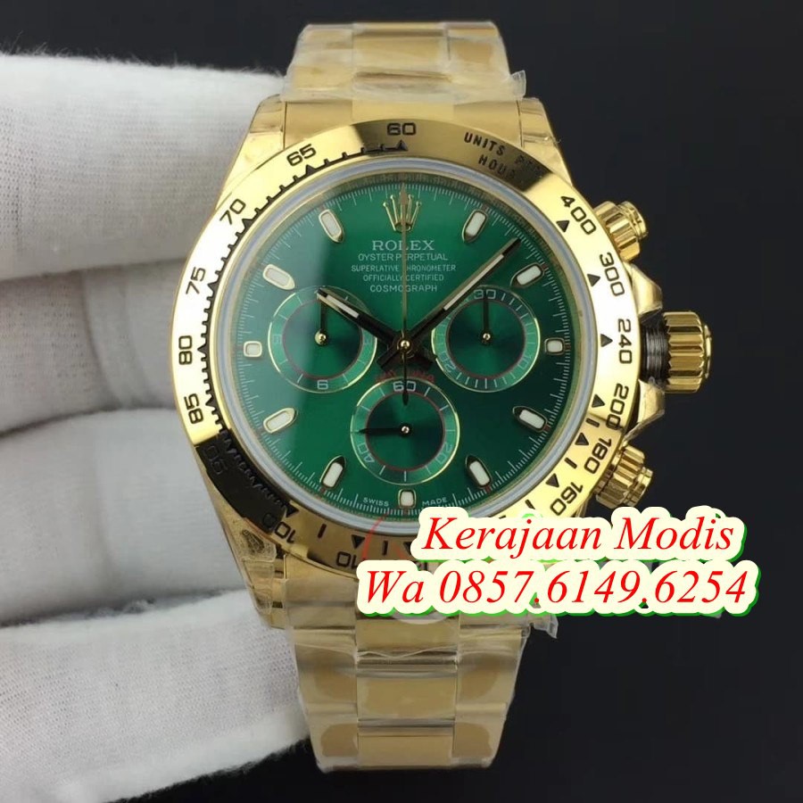 Promo ROLEX DAYTONA 116508 JHF SWISS CLONE 1.1 YELLOW GOLD GREEN DIAL Import Garansi 1th