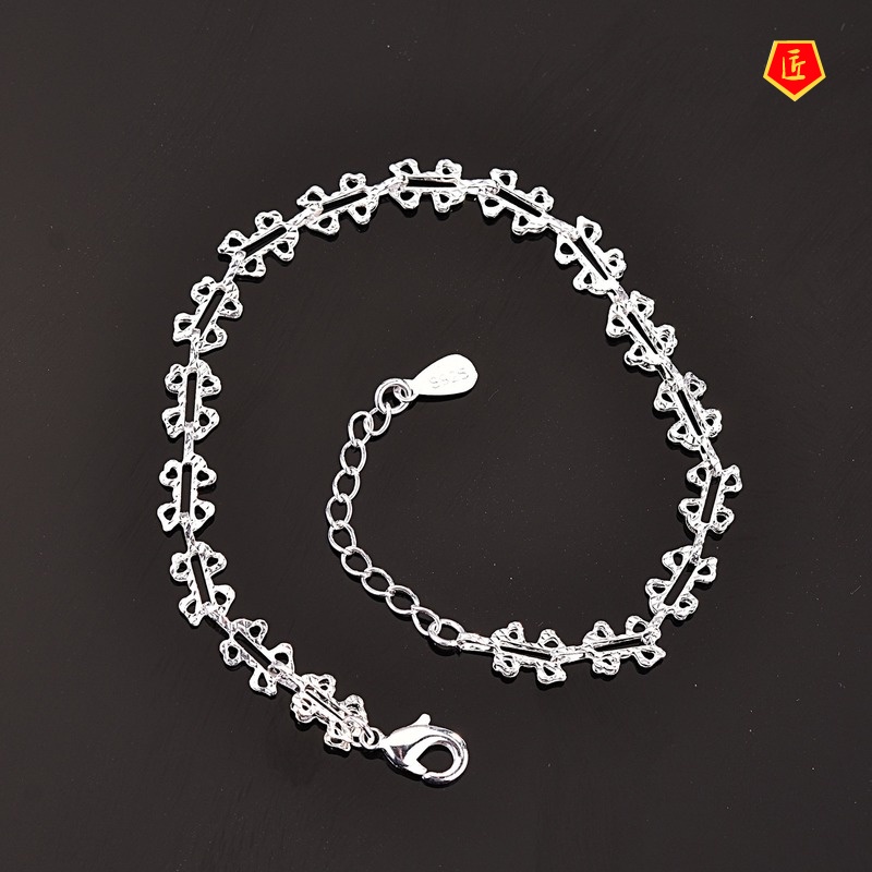 [Ready Stock]Geometric Pattern Hollow Silver Women's Elegant Bracelet