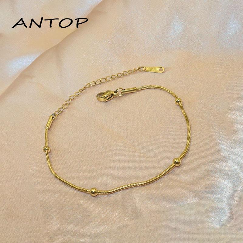 Gelang Tangan Bahan Titanium Steel Model Tulang Ular Untuk Wanita