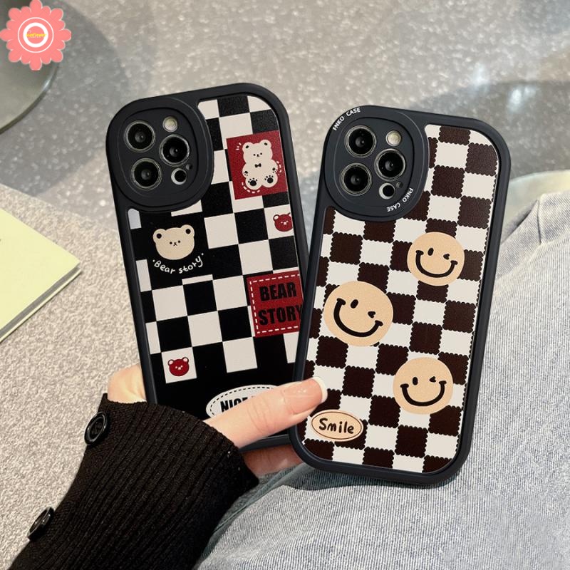 Lovely Bear Smiley Case Redmi 12C 9 9A 9T 10 10C 9C Redmi Note 10 10s 10pro 11 11s 8 9 9s 9pro 11 Pro Mi POCO X3 Pro POCO M3 X3 NFC Senyum Lucu Motif Kotak-Kotak Plaid Soft Cover