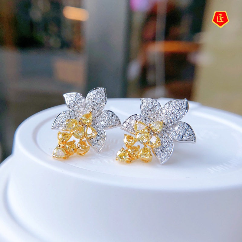 [Ready Stock]New Advanced Yellow Diamond Flower Stud Earrings