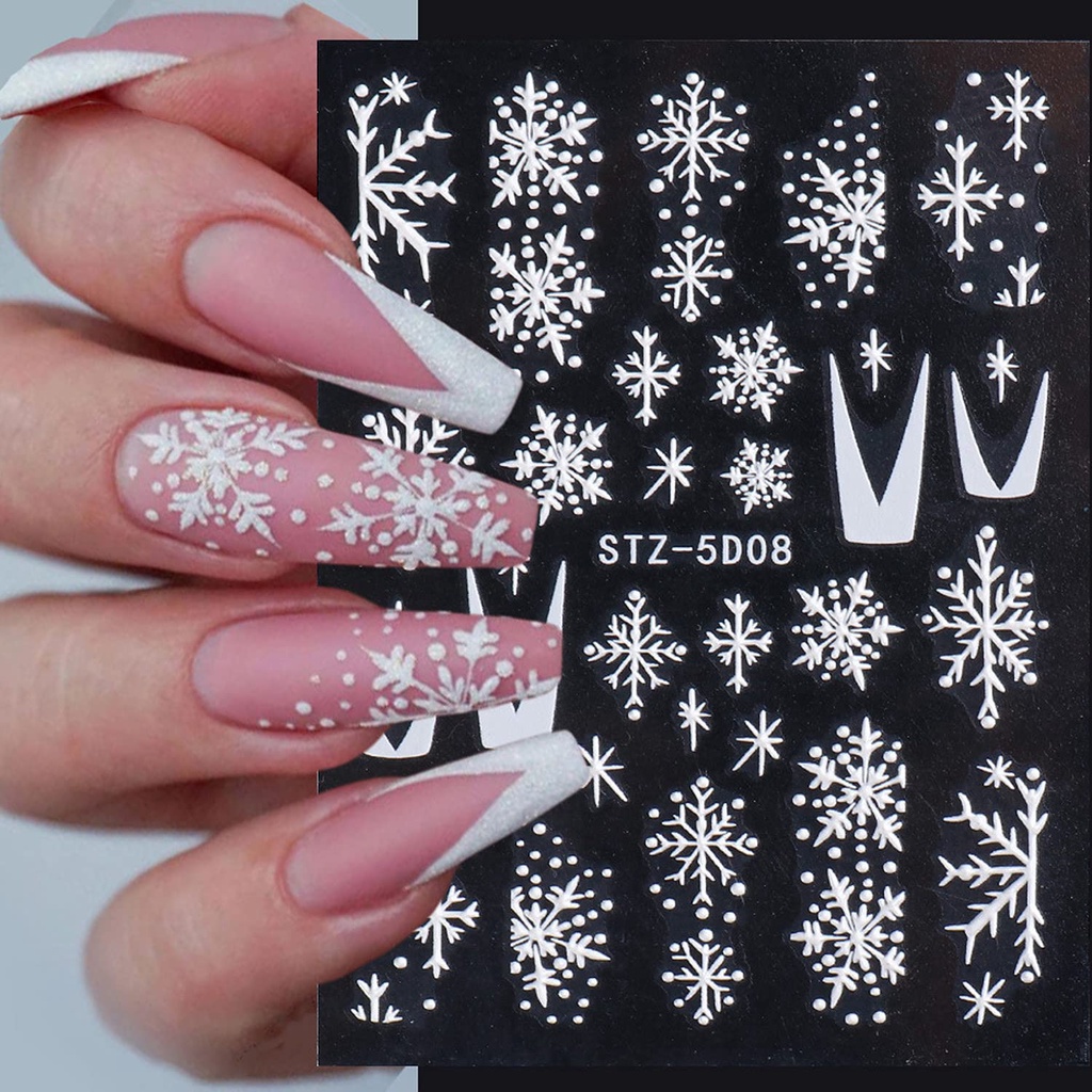 5D Three-dimensional Snowflake Nail Art Sticker/ White Embossed Christmas Nail Decals