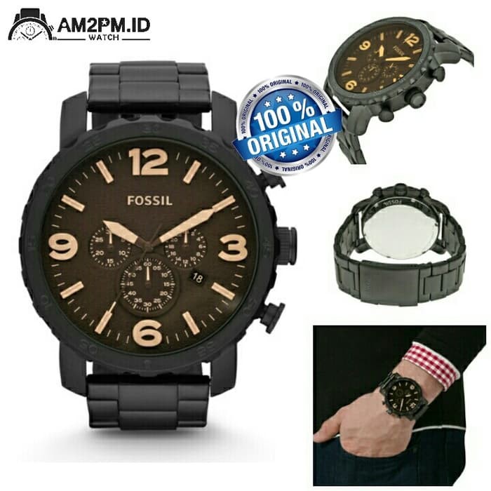Suplier Jam Tangan Fossil Nate Chronograph Black Stainless JR1356P Ori