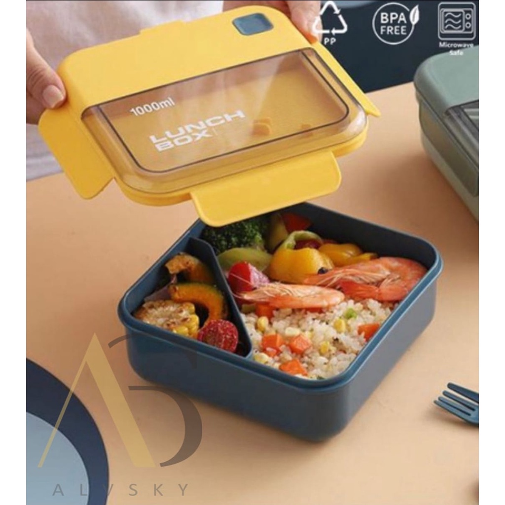 KOTAK MAKAN TRANSPARANT BENTO BOX 1100 ML / TEMPAT MAKAN LUNCH BOX BPA FREE 1000 ML