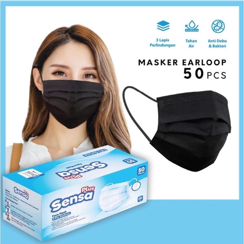 MASKER 3PLY HEADLOOP EARLOOP/HIJAB SENSA ADA EMBOS 1BOX ISI 50PCS