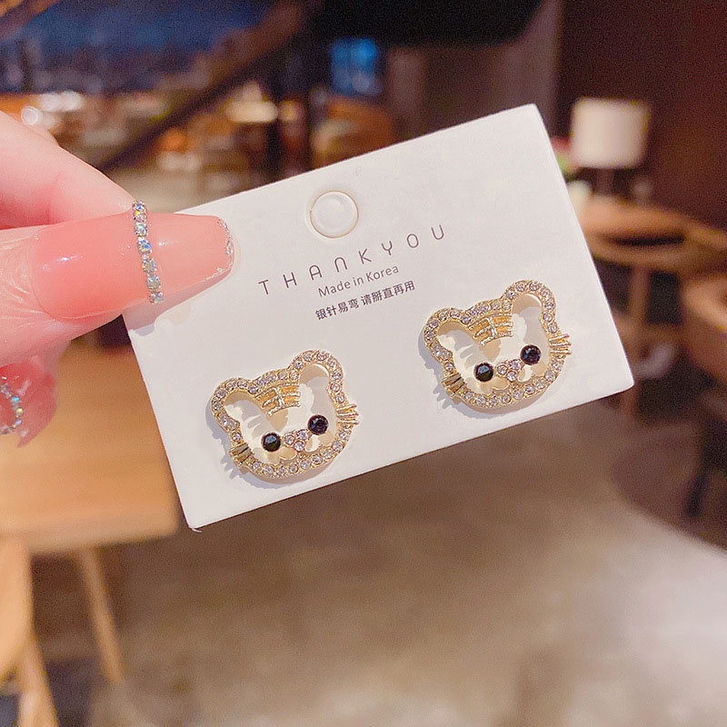 Anting Stud Desain Harimau Merah Kecil Aksen Berlian Bahan S925 Silver Needle