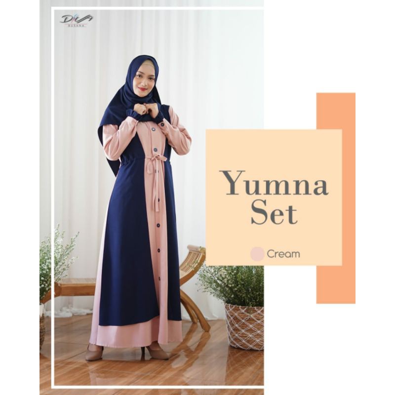 Gamis Set Hijab Outer Tempel Yumna Dress Remaja Muslimah Ori Diva Busana