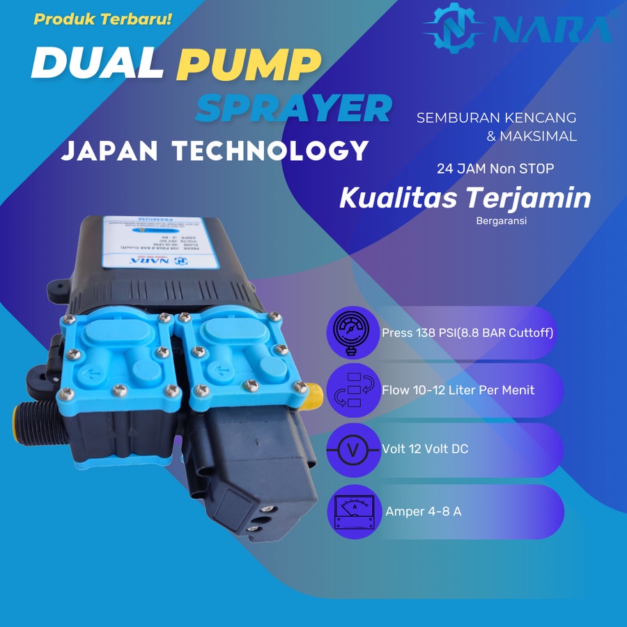 NARA Doublepump Dual Pump Dinamo Sprayer 12V DC Tekanan Tinggi 138psi