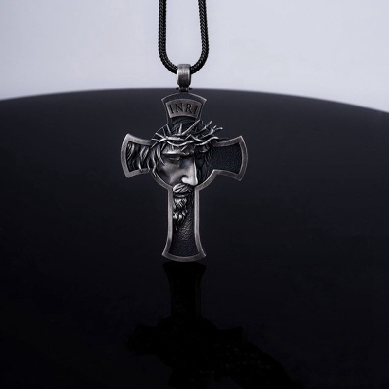 Pria Fashion  Jesus Crown Palang Pendant Kalung