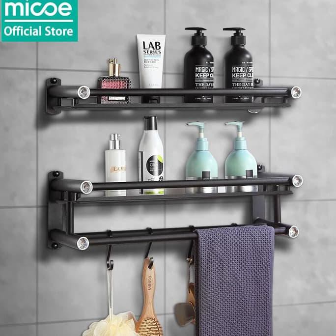 BEST SELLER Micoe Rak kamar mandi stainless steel hitam rak handuk 2 tingkat 50cm AP473