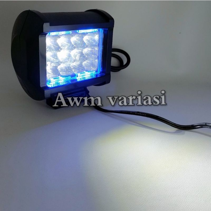 Lampu Tembak Sorot LED 12 Mata Cree Plus Biru Flash Motor Mobil